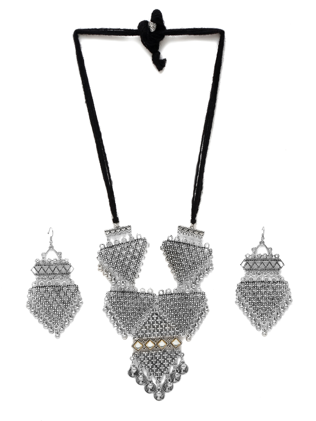 YouBella Jewellery Oxidised Silver Necklace Jewellery Set with Earrings for Girls and Women (Silver) (YBNK_50521)